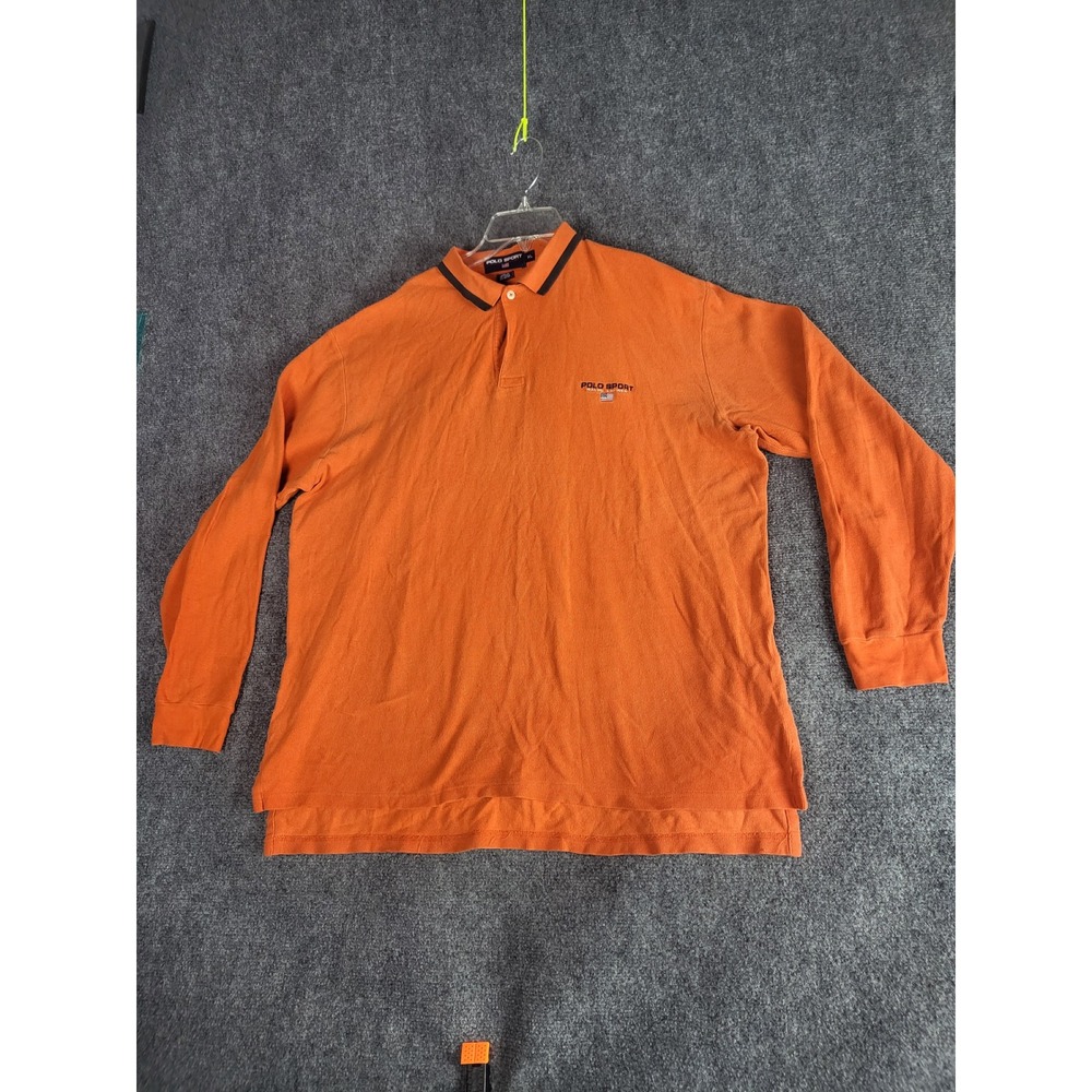Polo Sport Ralph Lauren Long Sleeve Polo Shirt Orange Cotton‎ Men Sz XL